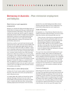 Democracy in Australia – Post ministerial employment and lobbyists
