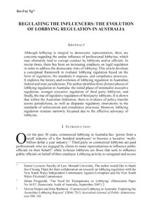 Regulating the Influencers: the evolution of lobbying regulation in Australia. 
